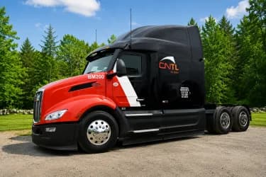 Red and black semi-truck with CNTL graphics