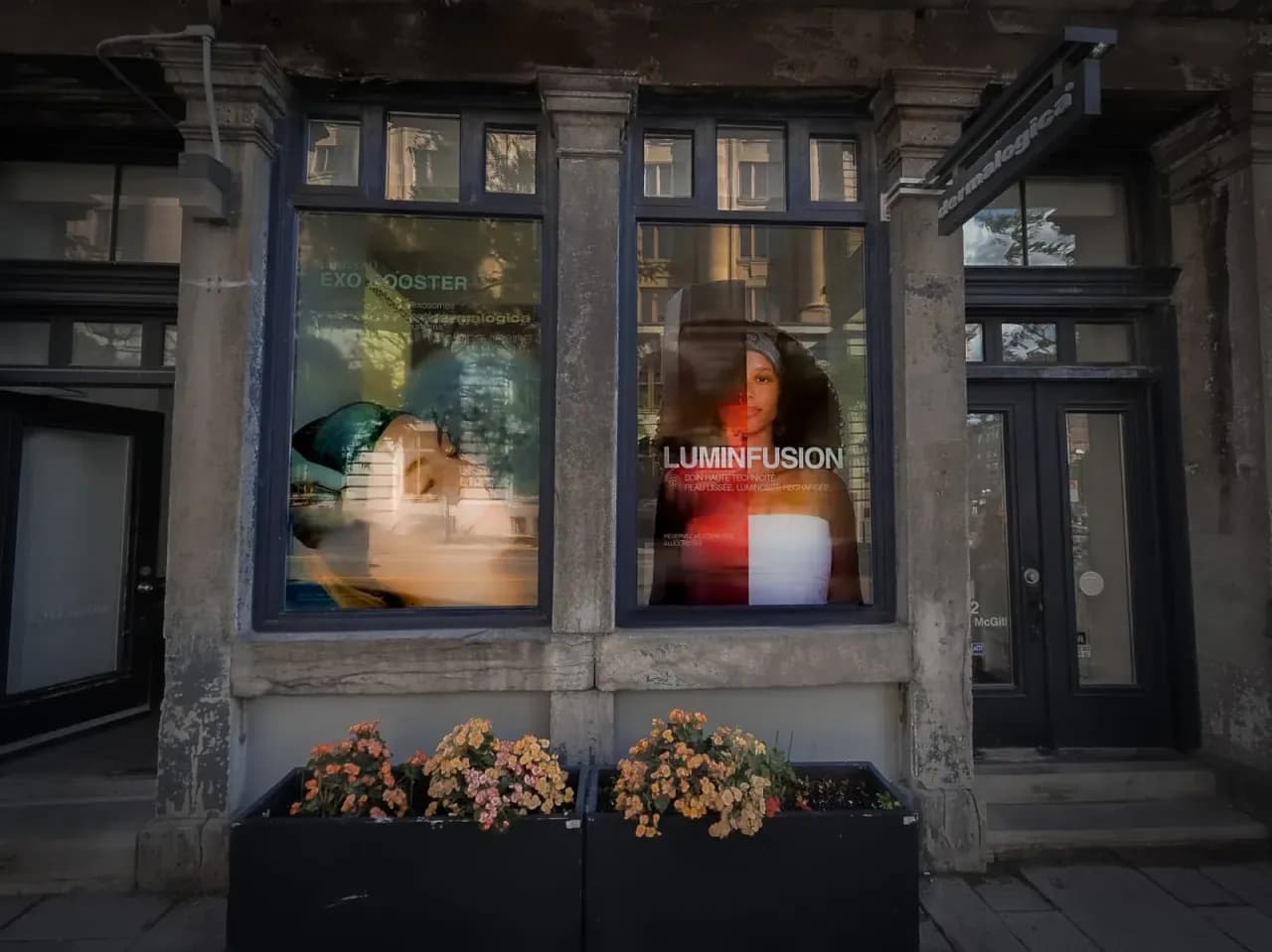 Dermalogica shop windows carrying campaign artwork
